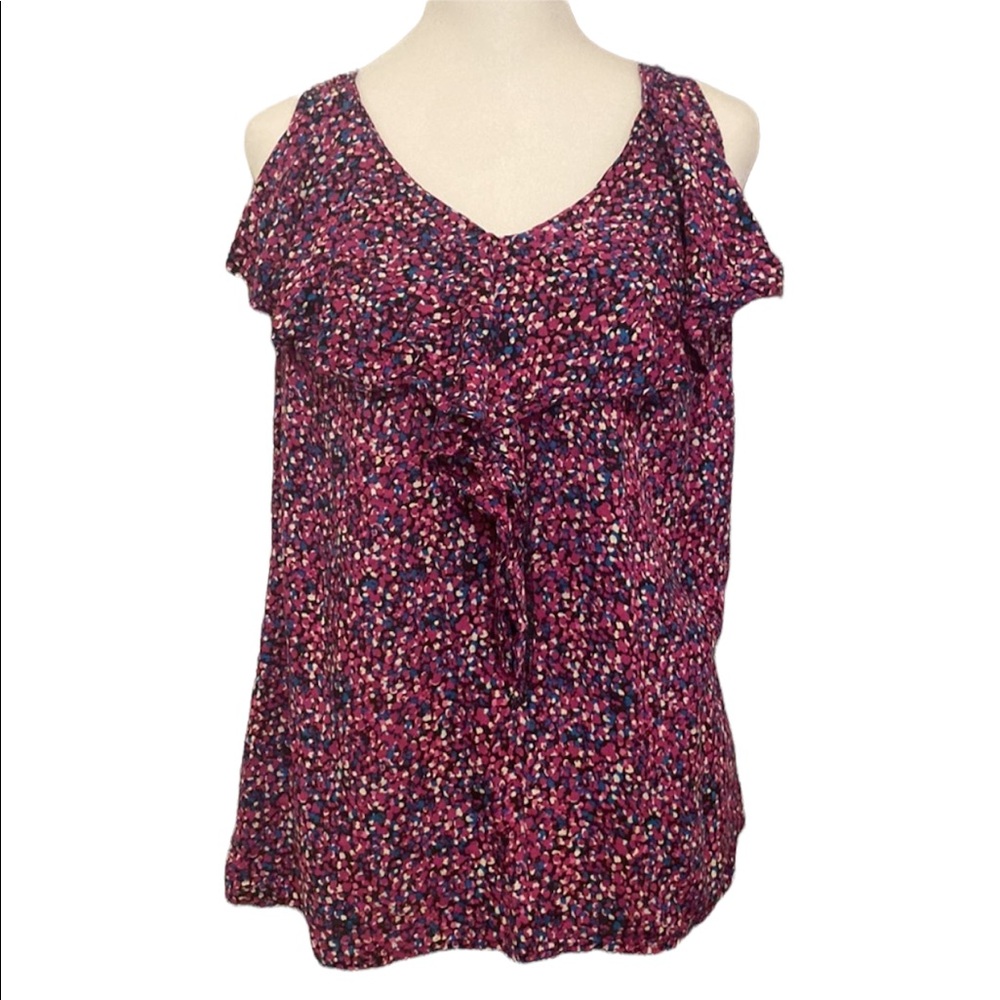 LOFT polka dot ruffled front top